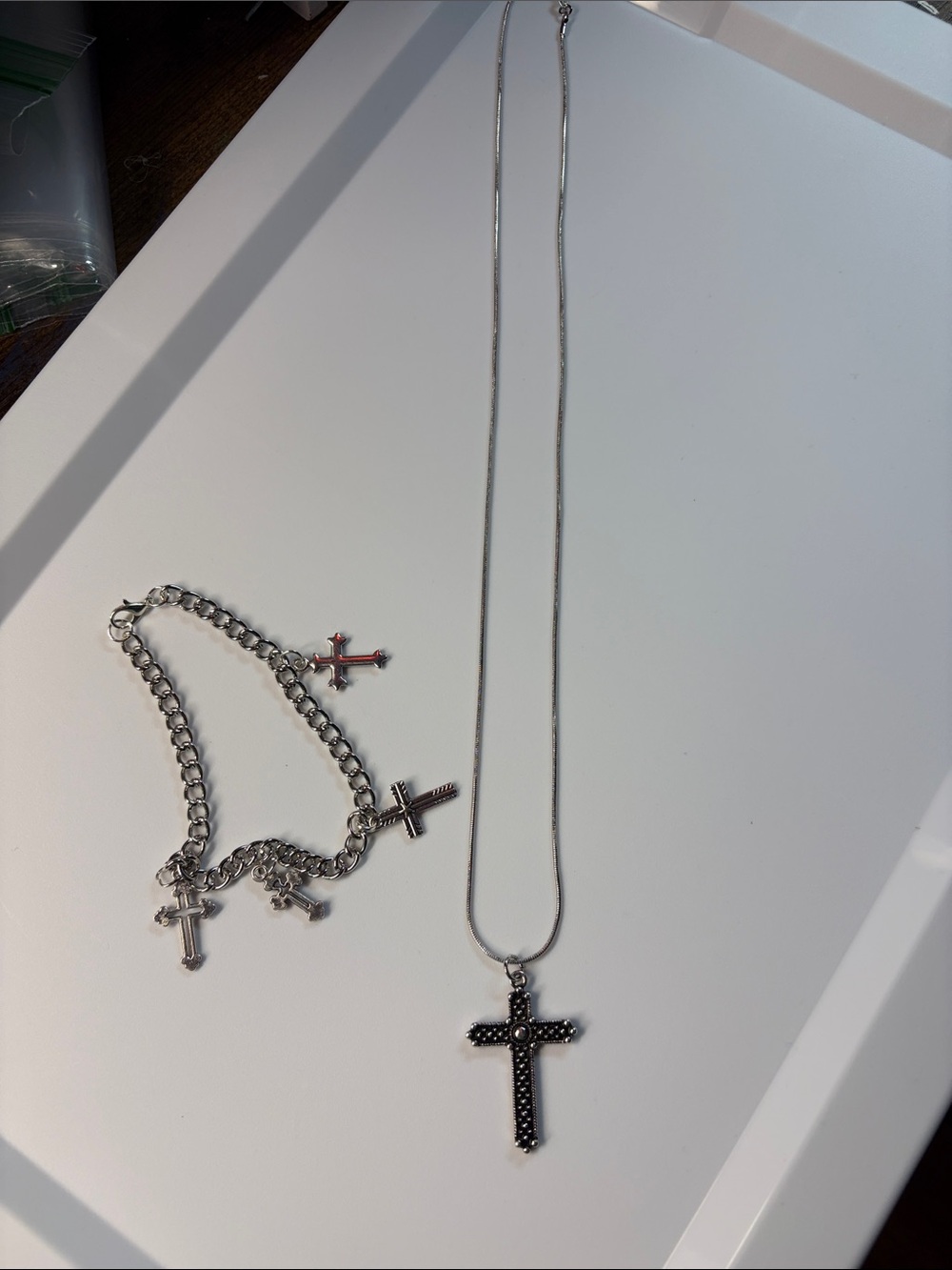 Women’s Silver Cross Necklace and Bracelet Set - Silver Cross Jewelry